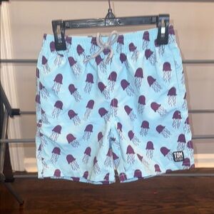 Tom & Teddy Sky Blue Swim Trunks with Purple Jellyfish